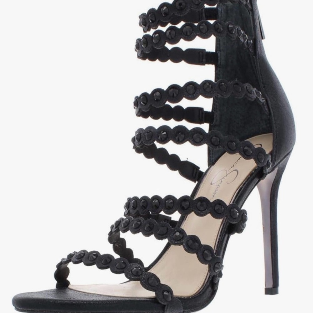 Jessica Simpson Black Scalloped Multi-Strap High Heel Sandals
